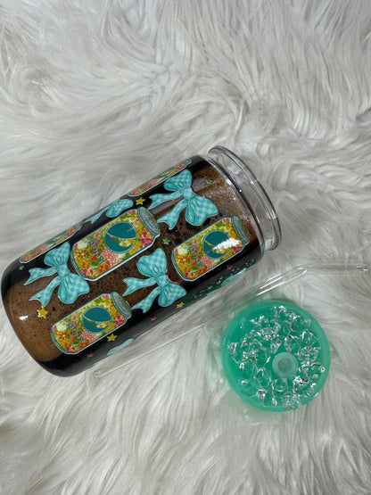 Diet Pop Soda Snowglobe Acrylic Cup 16oz with Custom Lid and Glass Straw