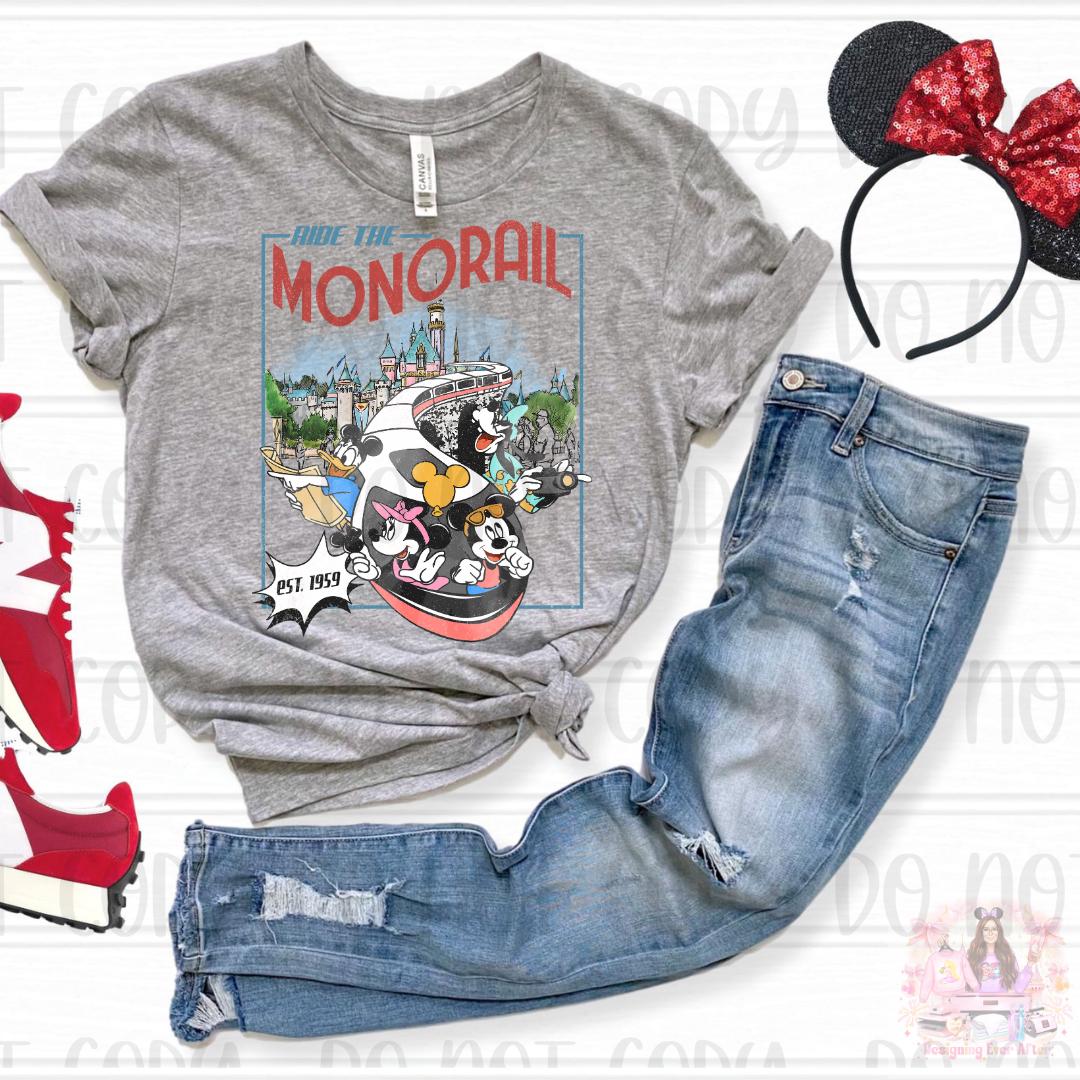 Retro Mouse and Friends Ride the Monorail Please Stand Clear Of The Doors Shirt
