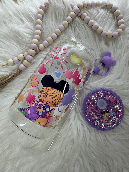 Moments at the Park Libbey Glass Can 16oz with Custom Lid, Glass Cup 16oz with Custom Lid and Glass Straw with Topper