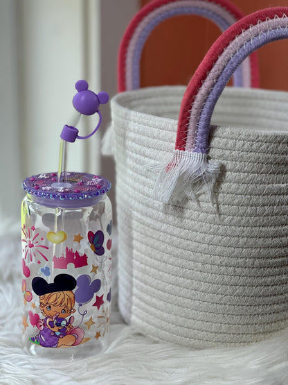 Moments at the Park Libbey Glass Can 16oz with Custom Lid, Glass Cup 16oz with Custom Lid and Glass Straw with Topper