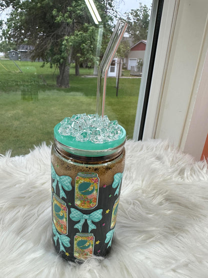 Diet Pop Soda Snowglobe Acrylic Cup 16oz with Custom Lid and Glass Straw