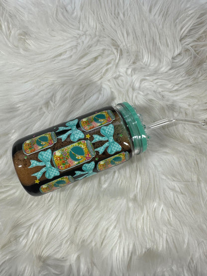 Diet Pop Soda Snowglobe Acrylic Cup 16oz with Custom Lid and Glass Straw