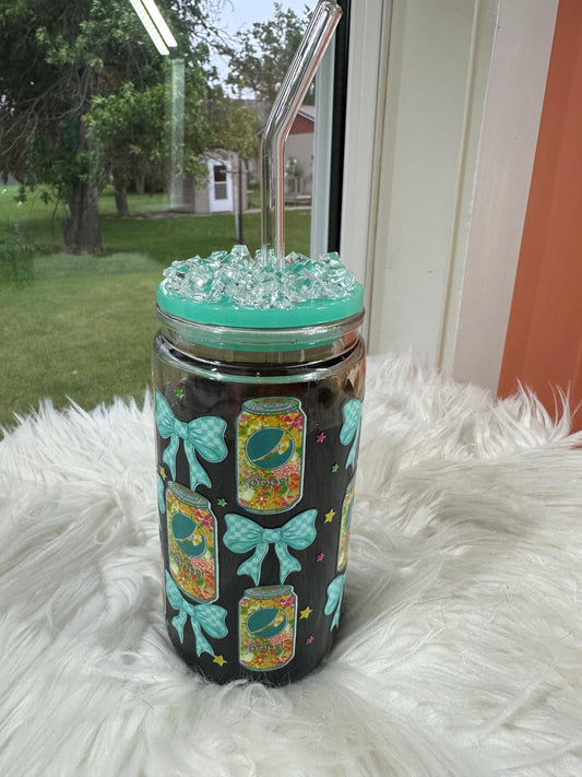 Diet Pop Soda Snowglobe Acrylic Cup 16oz with Custom Lid and Glass Straw