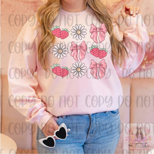 Summer Vibes Floral Pink Bows Strawberry Shirt