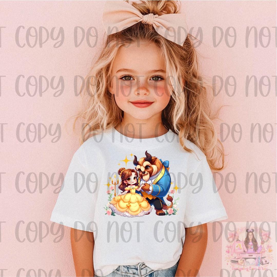 Cute Cartoon Beauty Beast Belle Kids Shirt