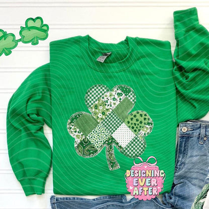 Patchwork Shamrock Quilted Look St Patrick's Day Shirt