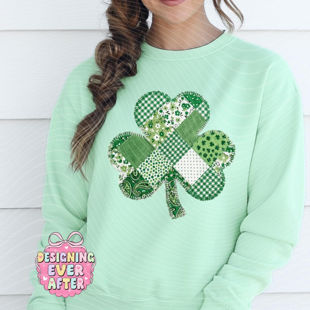 Patchwork Shamrock Quilted Look St Patrick's Day Shirt