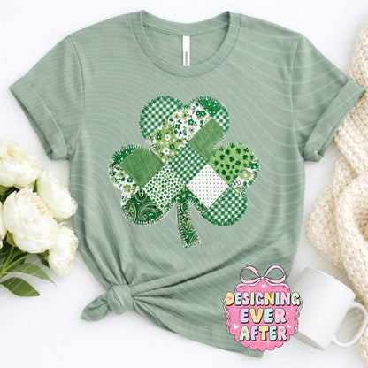 Patchwork Shamrock Quilted Look St Patrick's Day Shirt