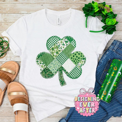 Patchwork Shamrock Quilted Look St Patrick's Day Shirt