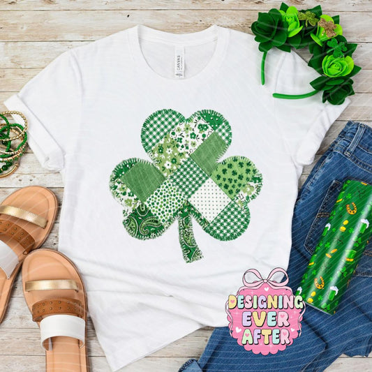 Patchwork Shamrock Quilted Look St Patrick's Day Shirt